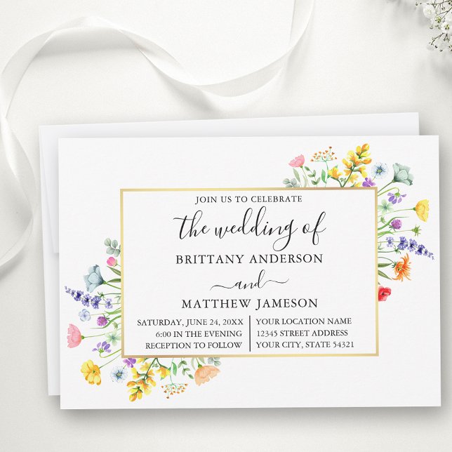 Invitation Mariage de calligraphie Fleur sauvage (Customize to change text size, color, style or add more text to back of card.)