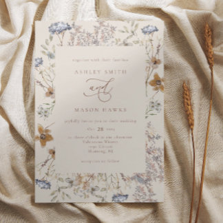 Invitation Mariage de calligraphie Fleur sauvage Crème