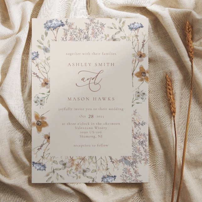 Invitation Mariage de calligraphie Fleur sauvage Crème (Créateur téléchargé)