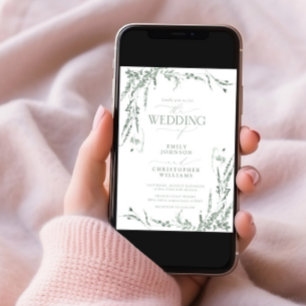 Invitation Mariage de calligraphie Fleur sauvage Sage Green