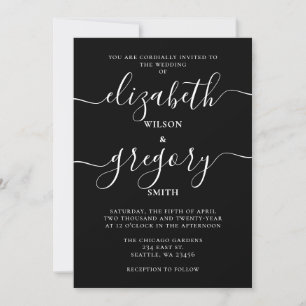 Invitation Mariage de calligraphie manuscrite noir et blanc