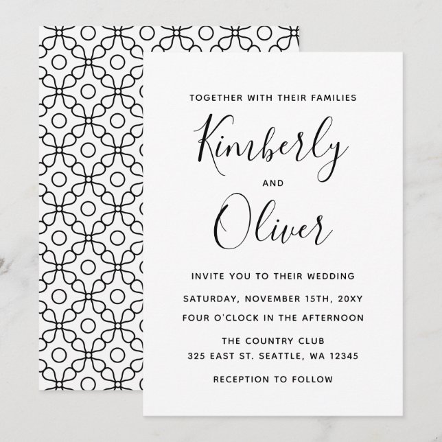 Invitation Mariage de calligraphie noir et blanc simple (Devant / Derrière)