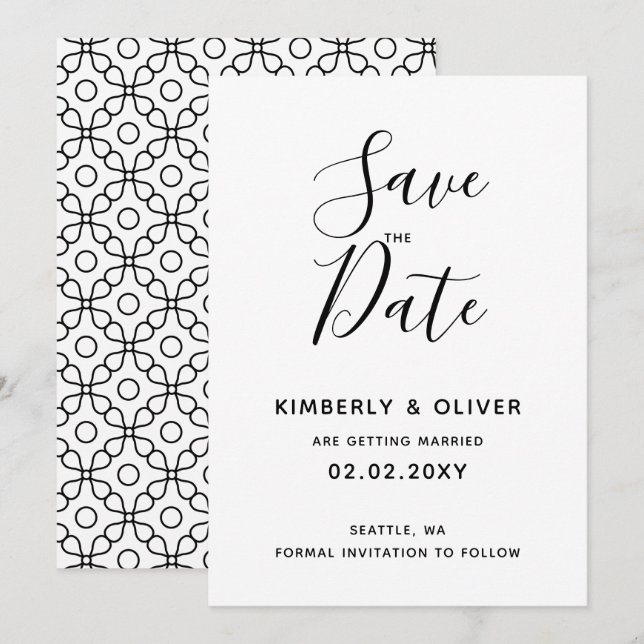 Invitation Mariage de calligraphie noir et blanc simple (Devant / Derrière)