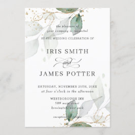 Invitation Mariage de calligraphie or Foliage Vert Chic