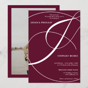 Invitation Mariage de calligraphie photo rouge bordeaux