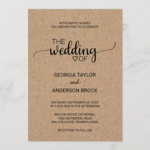 Invitation Mariage de calligraphie simple Faux Kraft