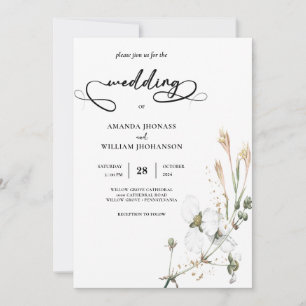 Invitation Mariage de calligraphie simple Fleur sauvage Whims