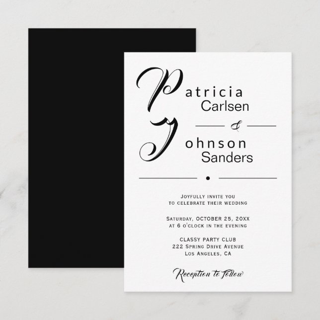 Invitation Mariage de calligraphie simple moderne noir et bla (Devant / Derrière)