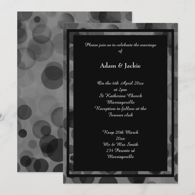 INVITATION MARIAGE DE CALQUE DE CONCEPTION DE BOKEH EN NOIR D (Devant / Derrière)