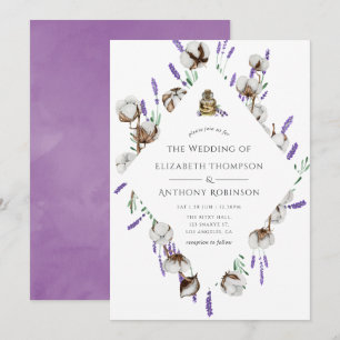 Invitation Mariage de campagne à l'aquarelle coton lavande