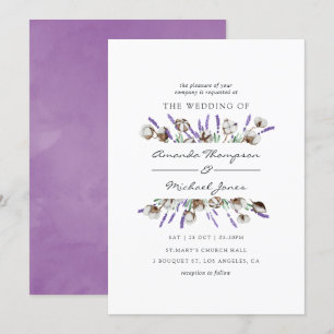 Invitation Mariage de campagne à l'aquarelle en lavande coton