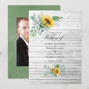 Invitation Mariage de campagne rustique au soleil tournesol e