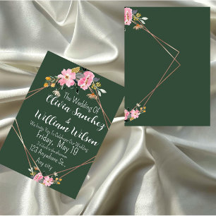 Invitation Mariage de campagne Vert Or Rose Pâle