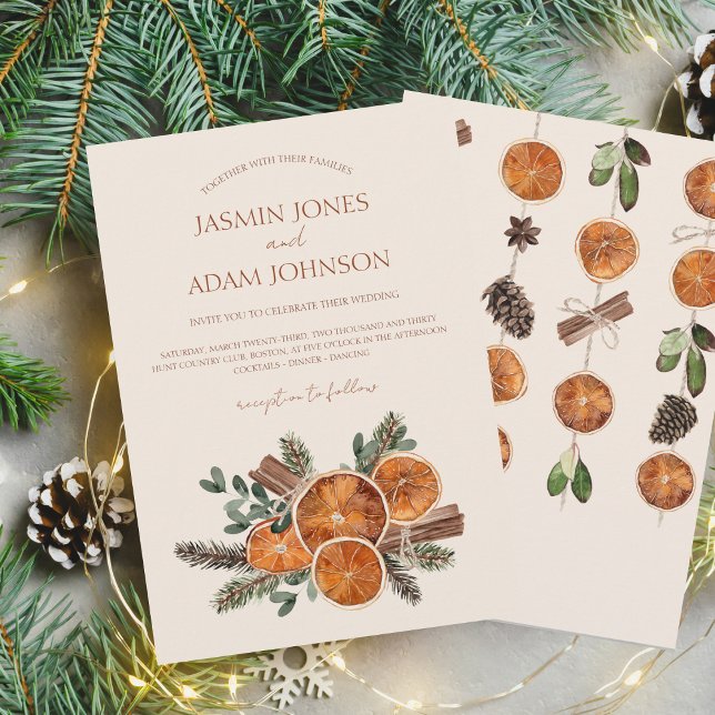 Invitation Mariage de cannelle d'agrumes séchés d'hiver (Winter Orange Slices Dried Citrus Cinnamon Wedding Invite)