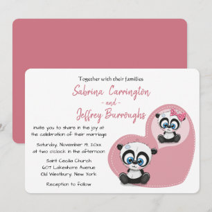 Invitation Mariage de caricature Nounours Panda rose