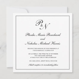 Invitation Mariage de Carré de monogramme noir et blanc