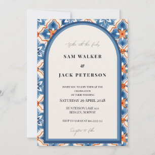 Invitation Mariage de carreaux marocains rouges et blancs d'é