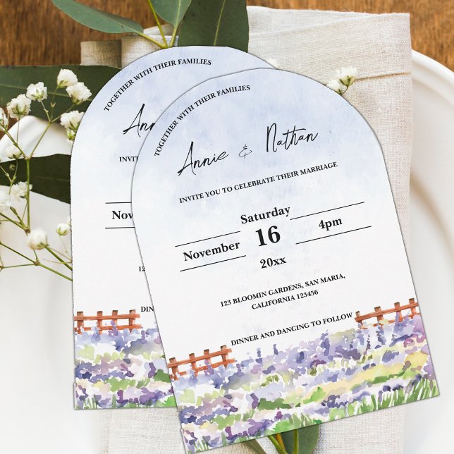 Invitation Mariage de champs de lavande paysagère d'aquarelle (Cute Watercolor Landscape Lavender Fields Wedding Invitation)
