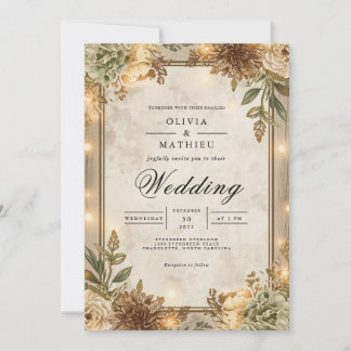 Invitation Mariage de charpente de fleur de Sepia rustique
