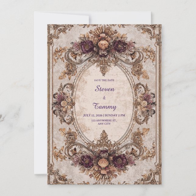 Invitation Mariage de charpente florale baroque victorien (Devant)