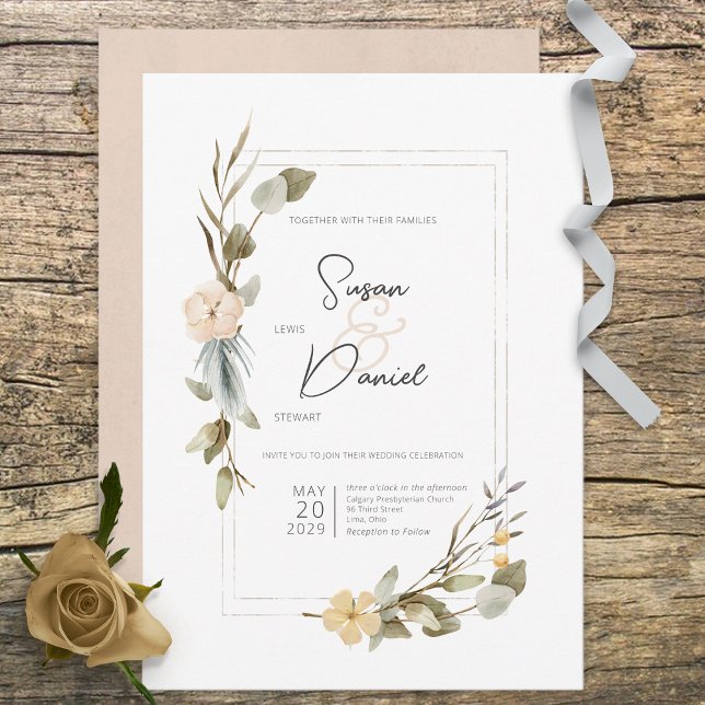 Invitation Mariage de charpente florale Boho séché (Créateur téléchargé)