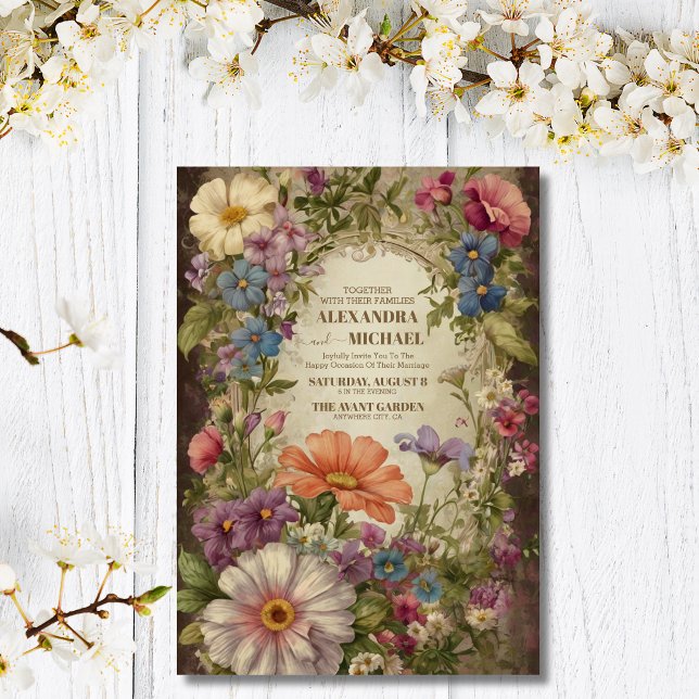 Invitation Mariage de charpente florale de Grace Orné Victori (Créateur téléchargé)