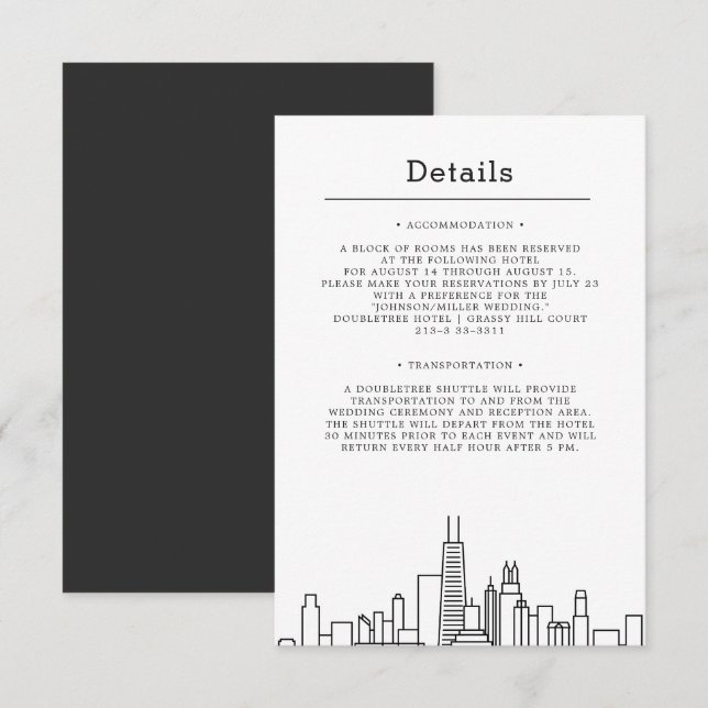 Invitation Mariage de Chicago | Détails de l'invité (Devant / Derrière)