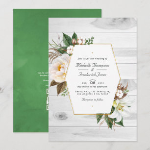 Invitation Mariage de code QR de grange rustique florale blan