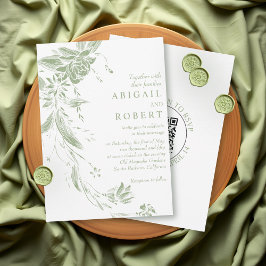 Invitation Mariage de code QR de la gaine de fleurs vertes Sa