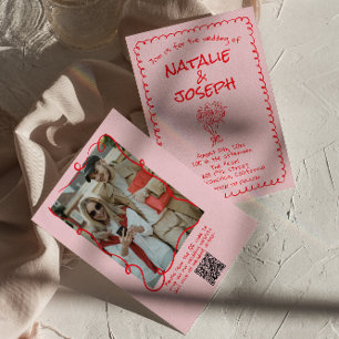 Invitation Mariage de code QR de la photo rouge rose de la ma