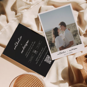 Invitation Mariage de code QR de photo noir de script simple 