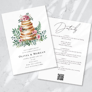 Invitation Mariage de code QR de roses roses Eucalyptus Cake