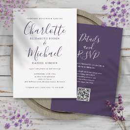 Invitation Mariage de code QR de script élégant violet