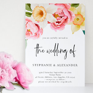 Invitation Mariage de code QR du script de floraison rose et 