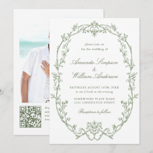 Invitation Mariage de code QR écologique de l'Orné victorien 