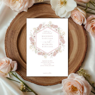 Invitation Mariage de code QR élégant du Fleur sauvage rose v