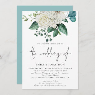 Invitation Mariage de code QR Eucalyptus Florals blancs