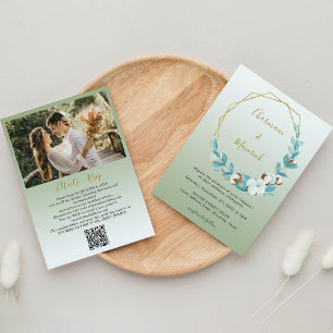 Invitation Mariage de code QR Eucalyptus Round Frame