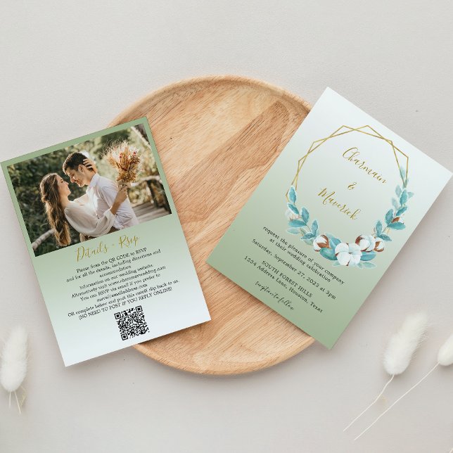 Invitation Mariage de code QR Eucalyptus Round Frame (Créateur téléchargé)