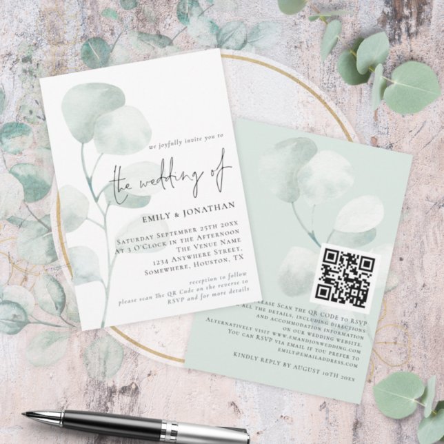 Invitation Mariage de code QR Eucalyptus Sage Elegant (Créateur téléchargé)