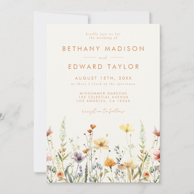 Invitation Mariage de code QR Fleur sauvage rustique (Devant)