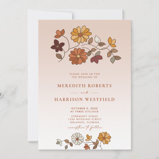 Invitation Mariage de code QR floral rétro Whimsical (Devant)