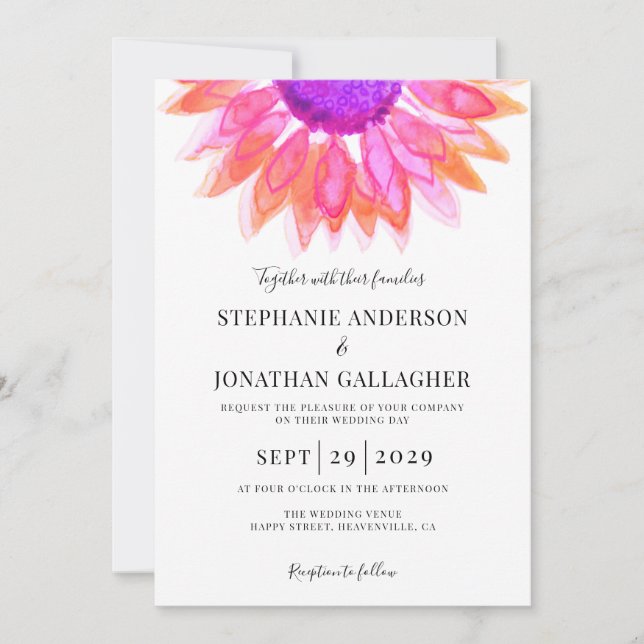 Invitation Mariage de code QR floral rose moderne (Devant)