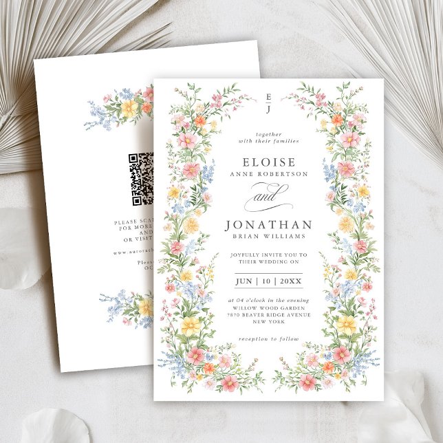 Invitation Mariage de code QR floral souple Pastel (Soft Pastel Ornate Spring Garden Floral QR code Wedding invitation)