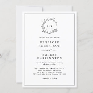 Invitation Mariage de code QR minimaliste à feuilles noires e