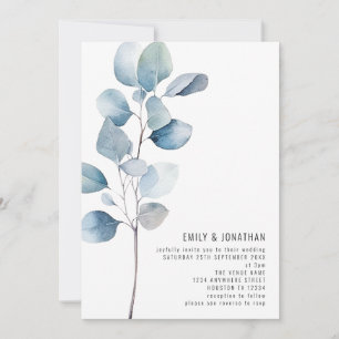 Invitation Mariage de code QR minimaliste Dusty Blue Eucalypt