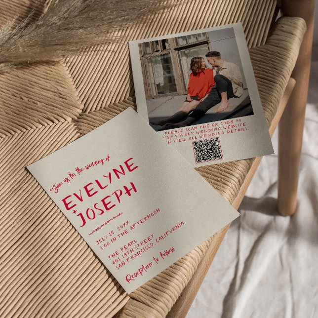 Invitation Mariage de code QR moderne et coloré à la main rét (Créateur téléchargé)