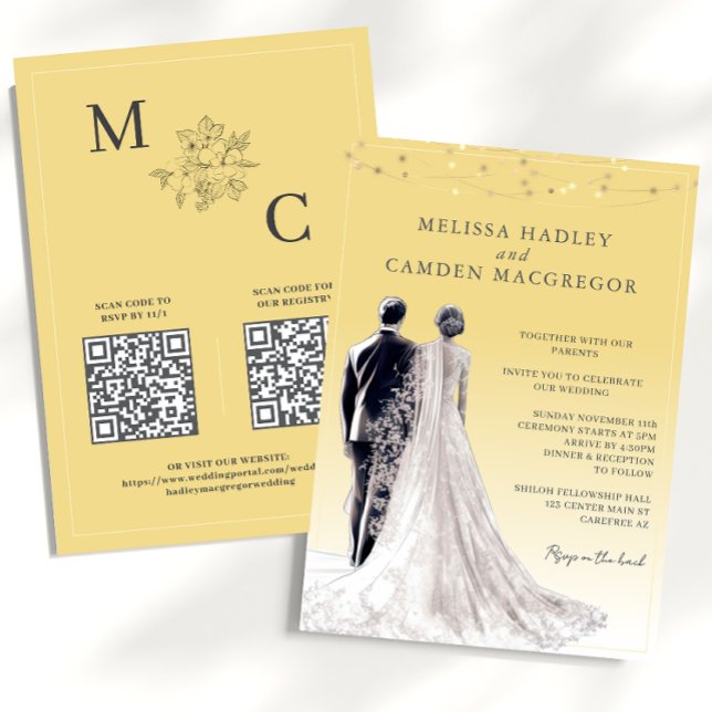 Invitation Mariage de code QR moderne Jaune (Créateur téléchargé)