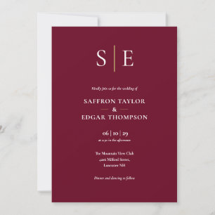Invitation Mariage de code QR Monogram Burgundy et Gold