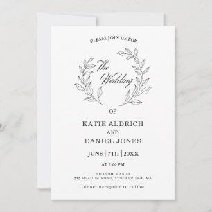 Invitation Mariage de code QR noir blanc Feuille élégant